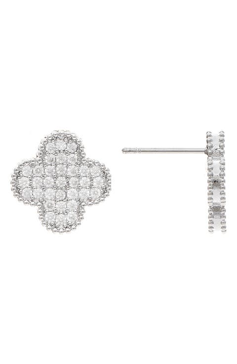 Pavé Cubic Zirconia Clover Stud Earrings