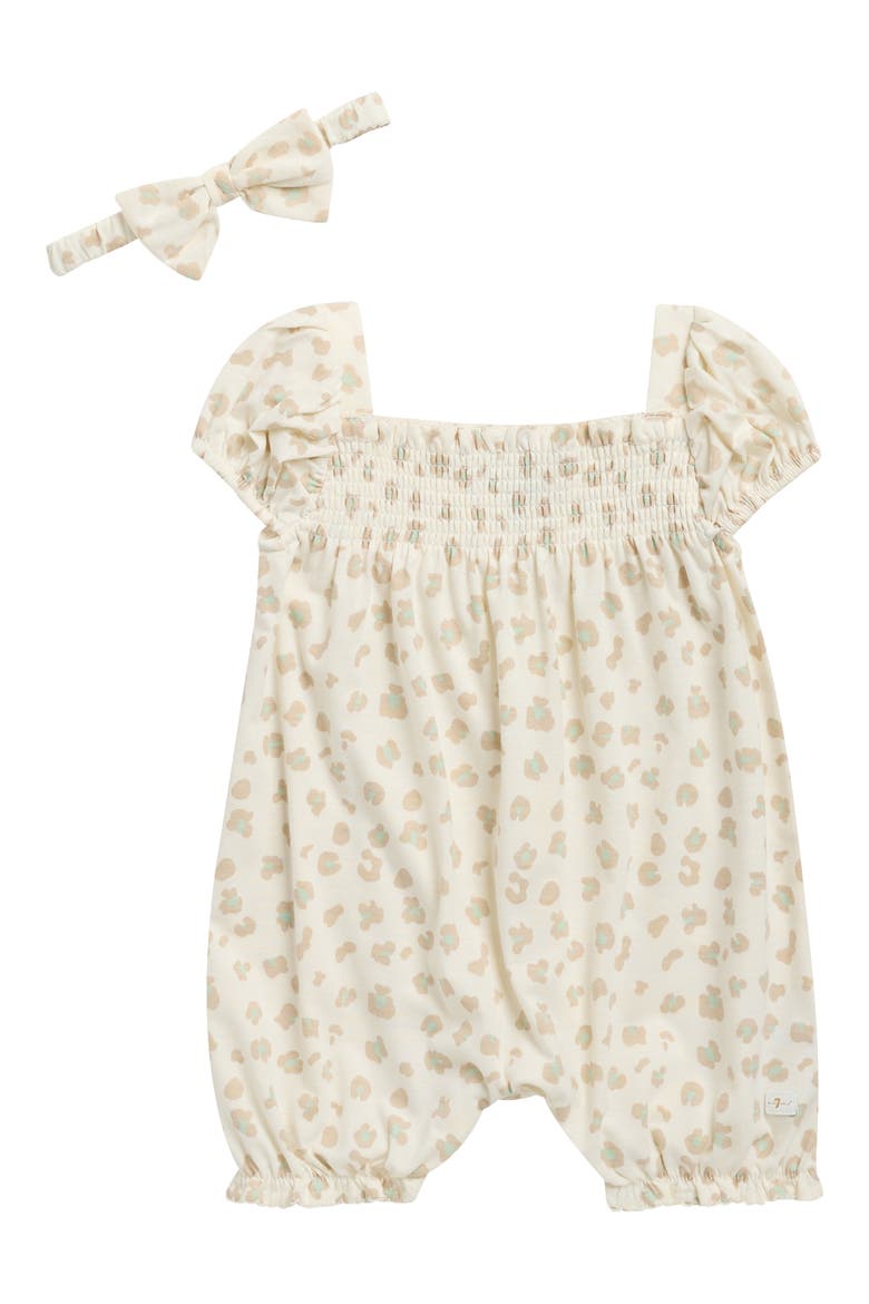 Smocked Romper & Headband Set, Main, color, ANTIQUE WHITE