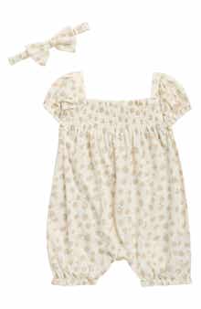 7 For All Mankind Smocked Romper & Headband Set