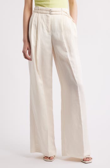 Hugo Boss Boss Taualy Belted Wide Leg Pants In White