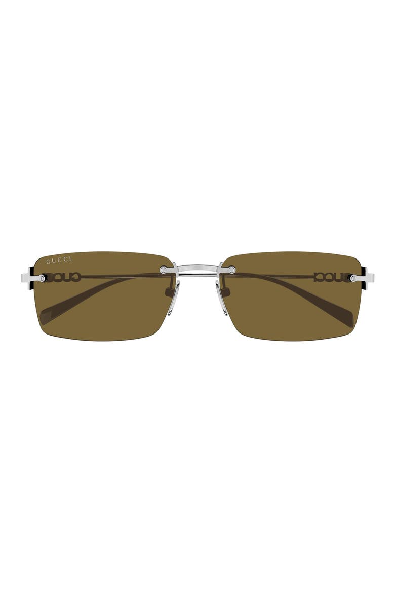 56mm Rectangular Sunglasses, Main, color, SILVER/ BROWN LENS