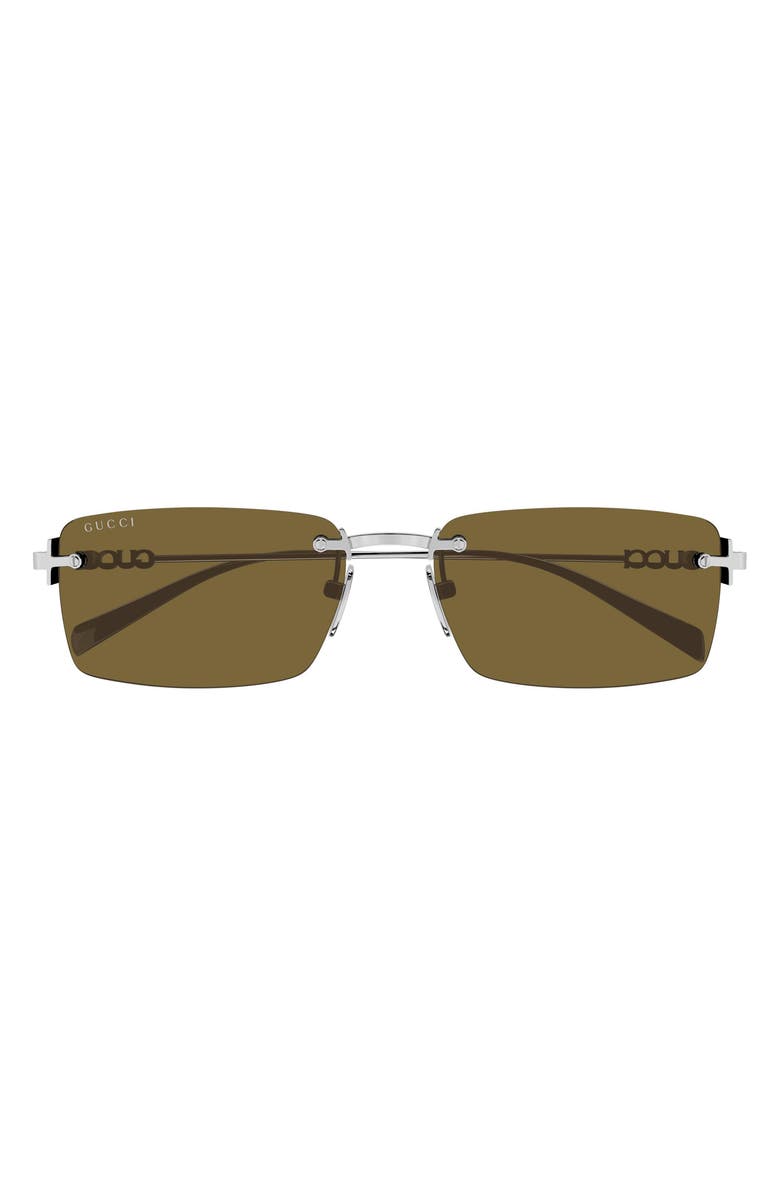 Gucci 56mm Rectangular Sunglasses, Main, color, Silver/ Brown Lens