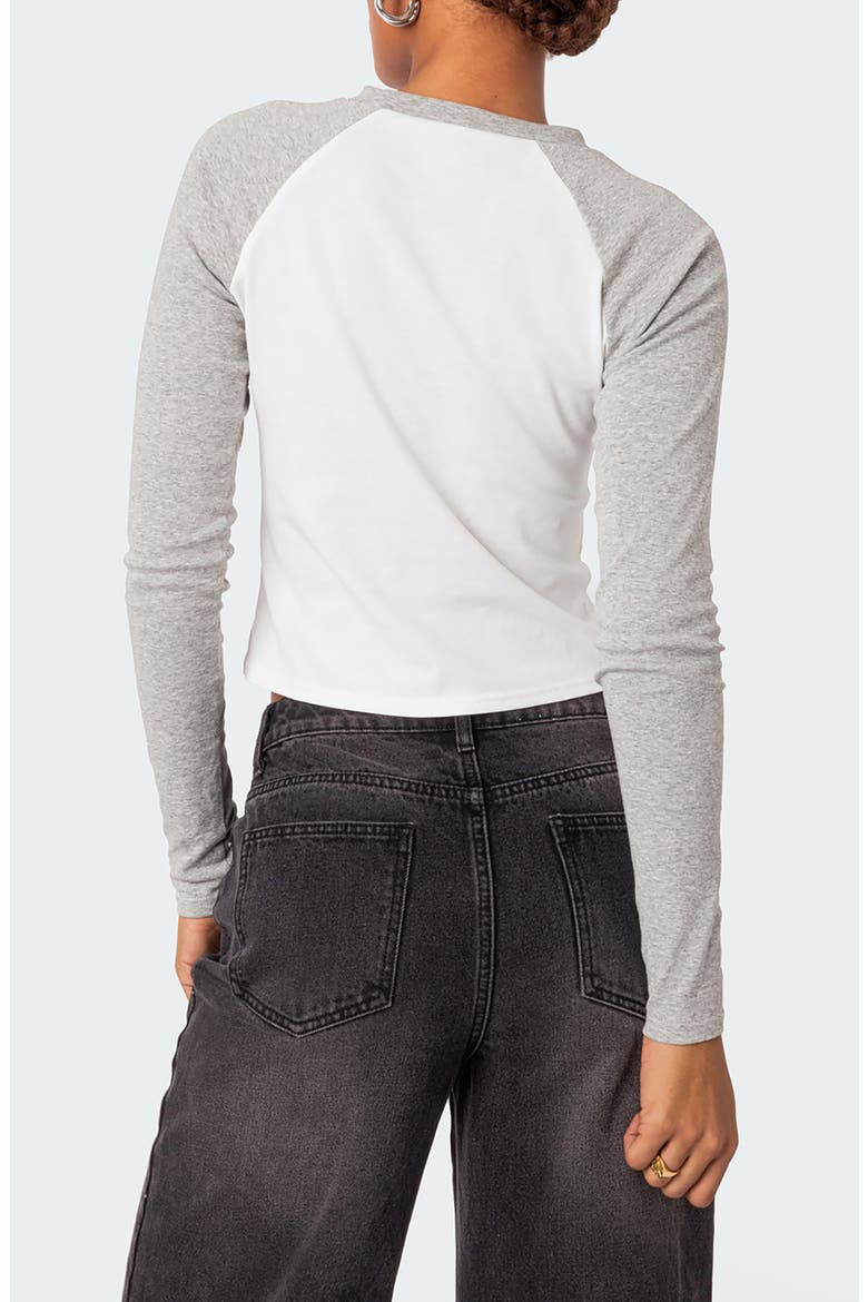 Raya Long Sleeve Crop Cotton Baseball T-Shirt, Alternate, color, WHITE/GREY