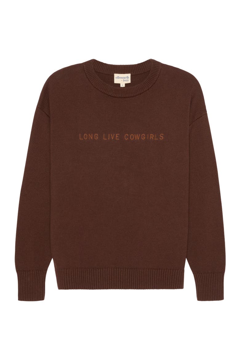 Riley Crewneck Sweater Long Live Cowgirls, Main, color, Brown