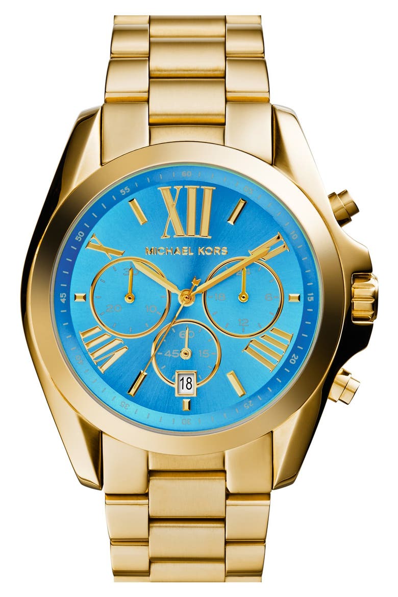 'Bradshaw' Chronograph Bracelet Watch, 43mm, Main, color, GOLD/ TURQUOISE