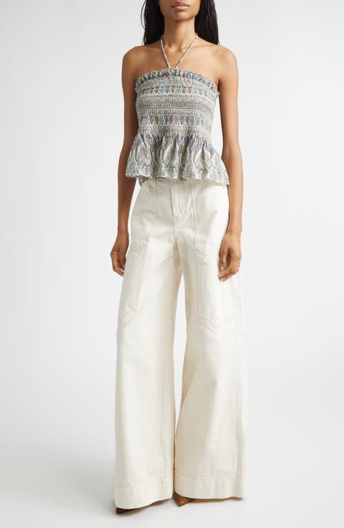 Veronica Beard Damsey Paisley Smock Halter Top In White