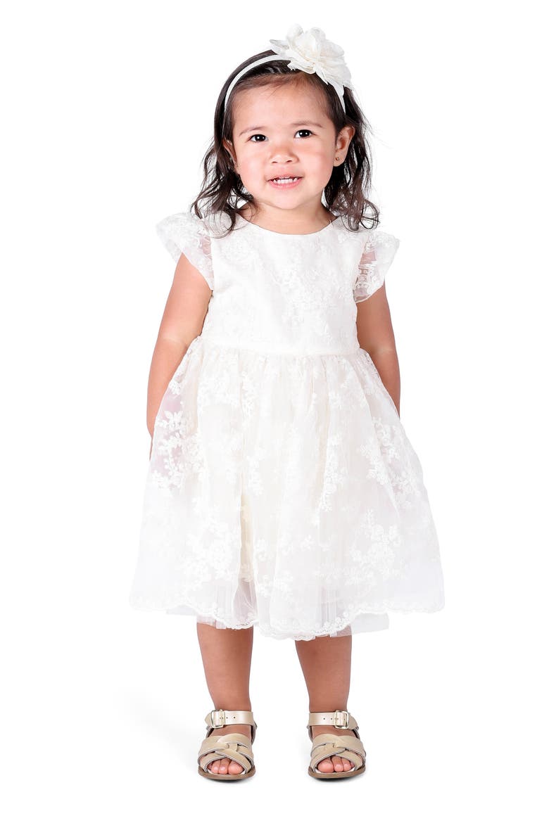 Floral Embroidered Organza Fit & Flare Dress, Alternate, color, CREAM