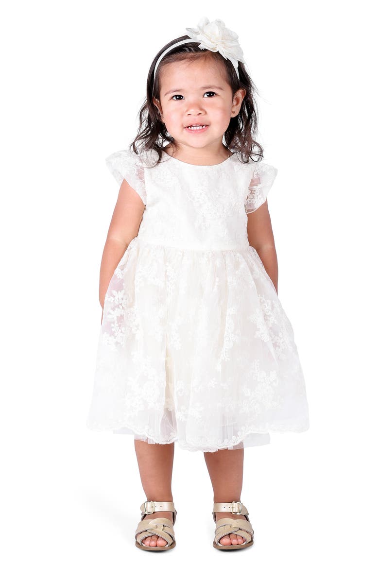 Popatu Floral Embroidered Organza Fit & Flare Dress, Alternate, color, Cream