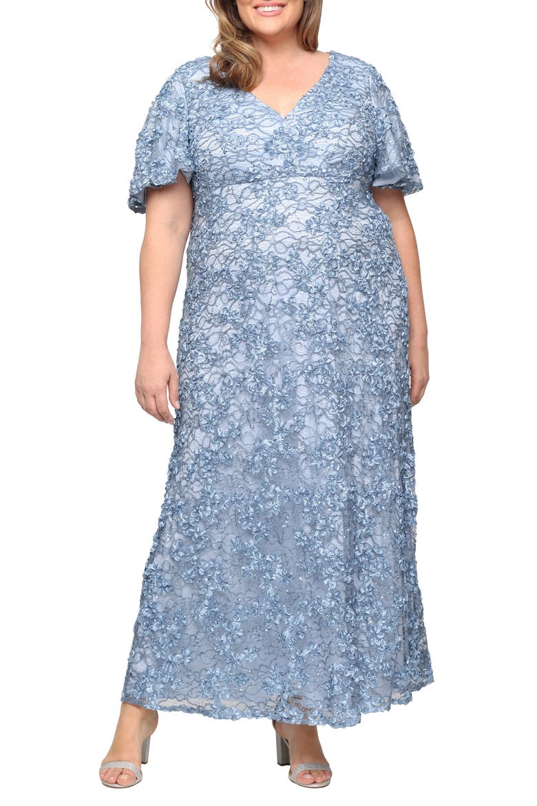 Empire Waist Soutache Gown, Main, color, SKYBLUE
