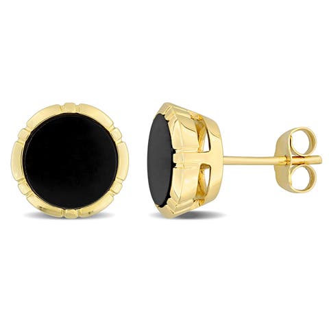 Black Onyx Halo Stud Earrings 14k Gold