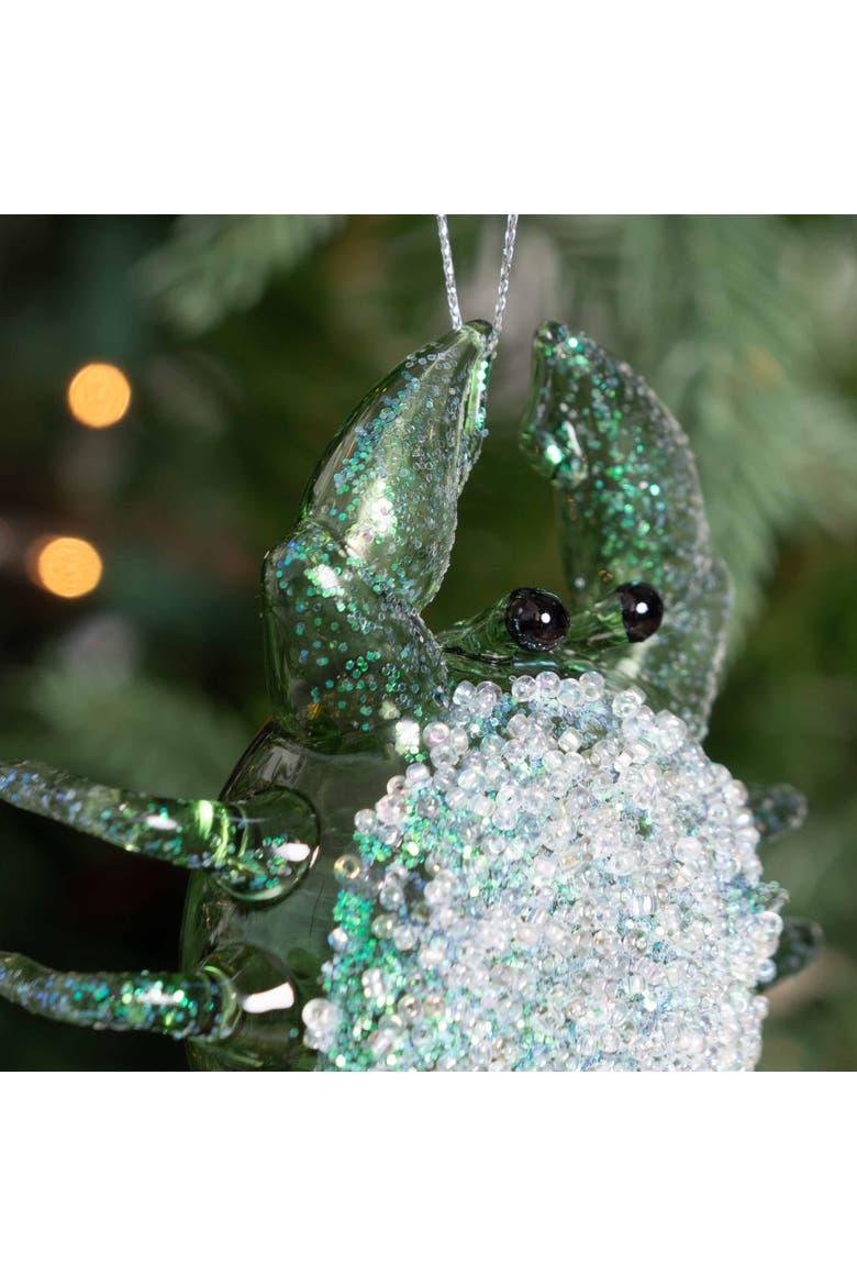 Seafoam Green Glitter Crab Glass Christmas Ornament, Alternate, color, Green