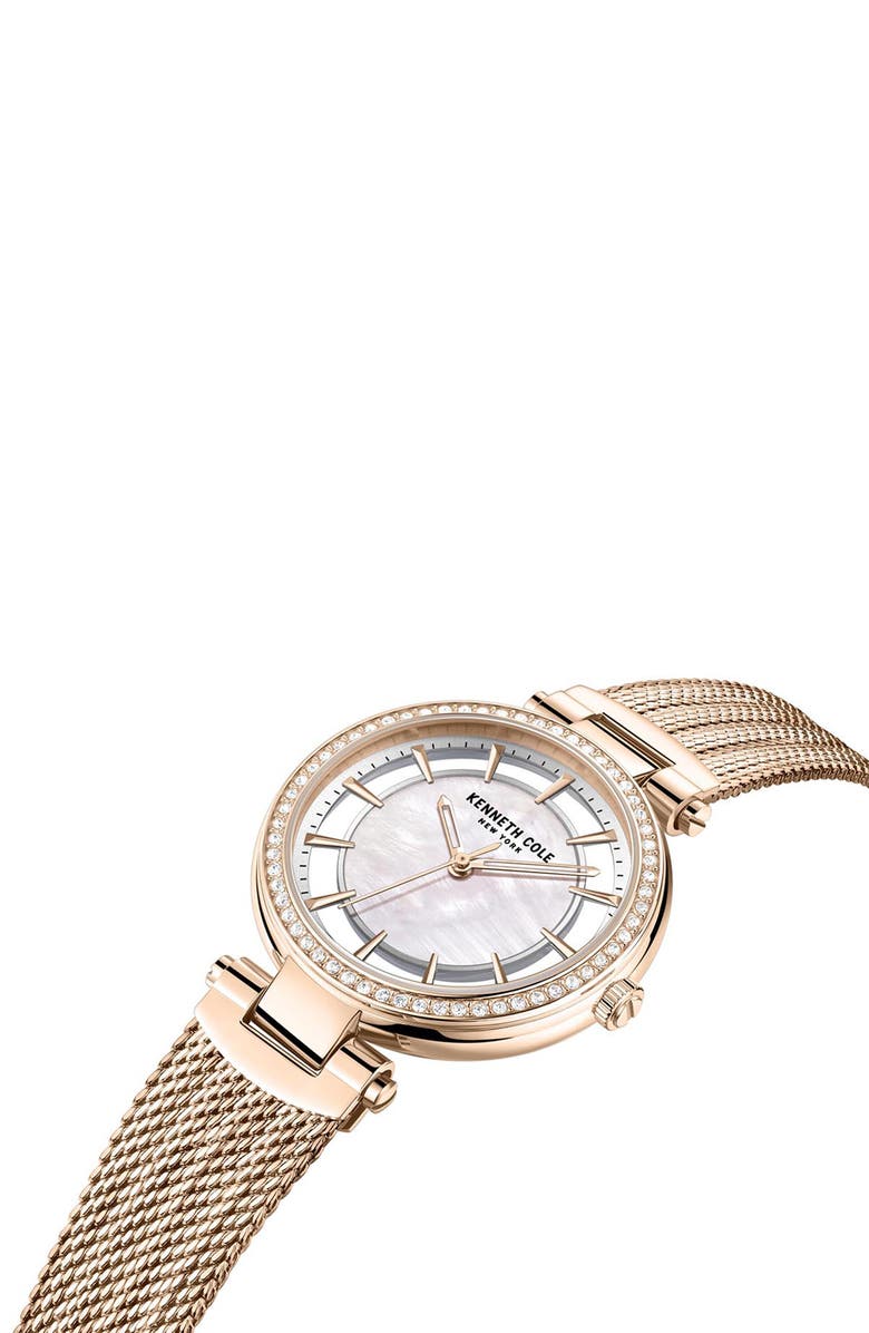 Kenneth Cole Transparency Mother-of-Pearl Dial Mesh Strap Watch, 34mm, Alternate, color, 