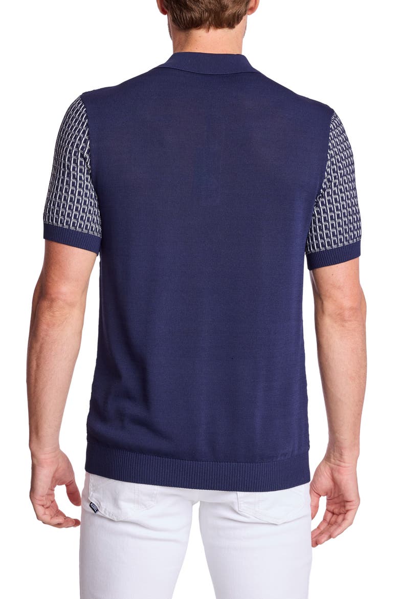 Trim Fit Geometric Knit Polo, Alternate, color, CRISP NAVY & WHITE