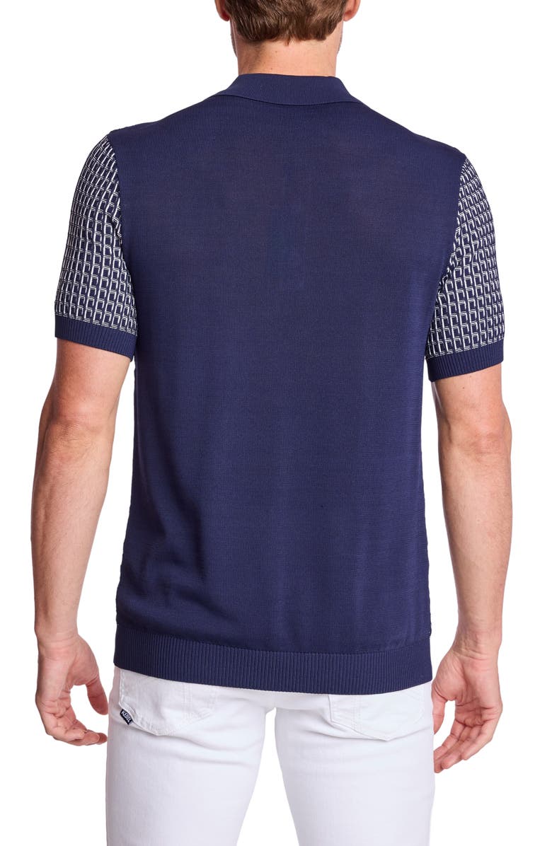 PAISLEY & GRAY Trim Fit Geometric Knit Polo, Alternate, color, Crisp Navy & White