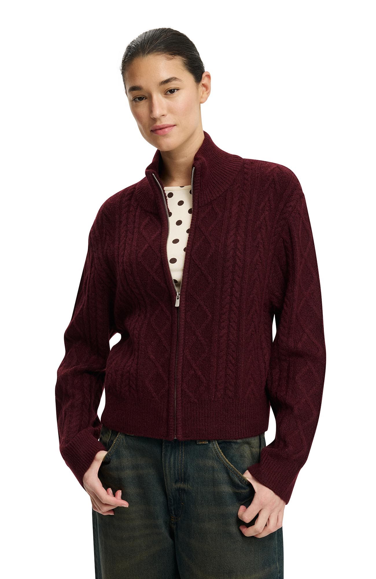 Women's Cable Knit Bomber - image 3