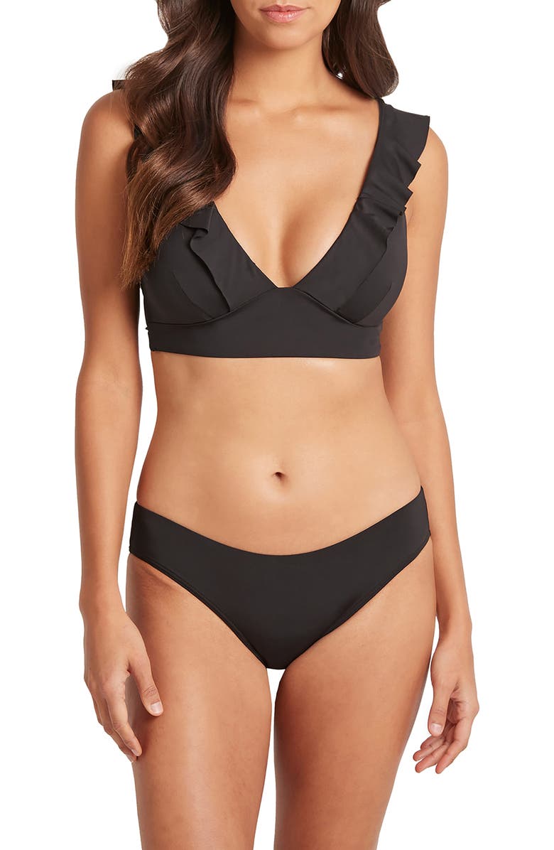 Sea Level Frill Bikini Top, Alternate, color, Black
