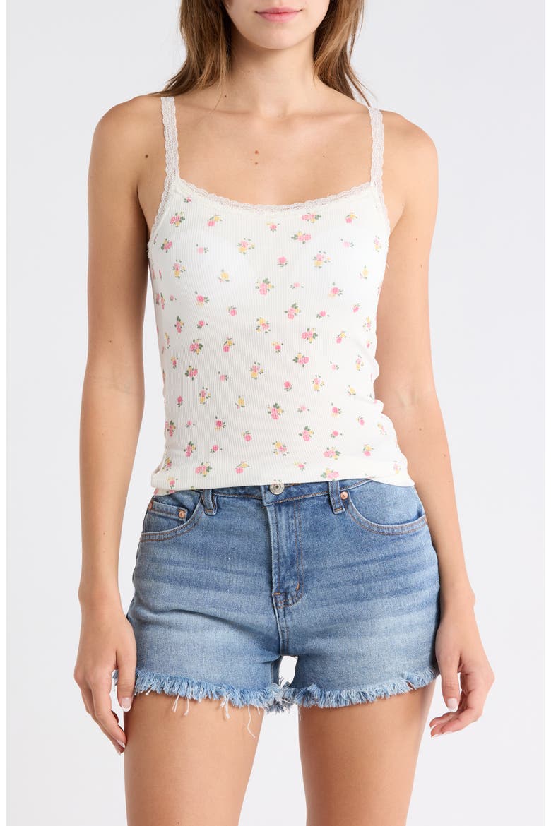 Printed Lace Trim Cami, Main, color, IVORY COMBO