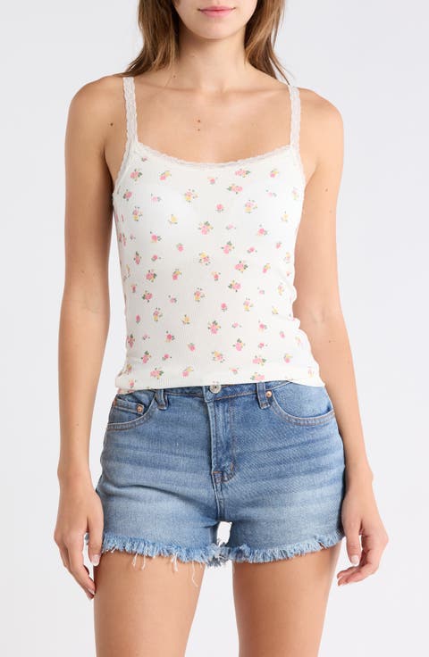 Printed Lace Trim Cami