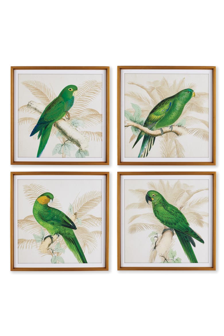 Green Parrots Study Set of 4, Main, color, Blue