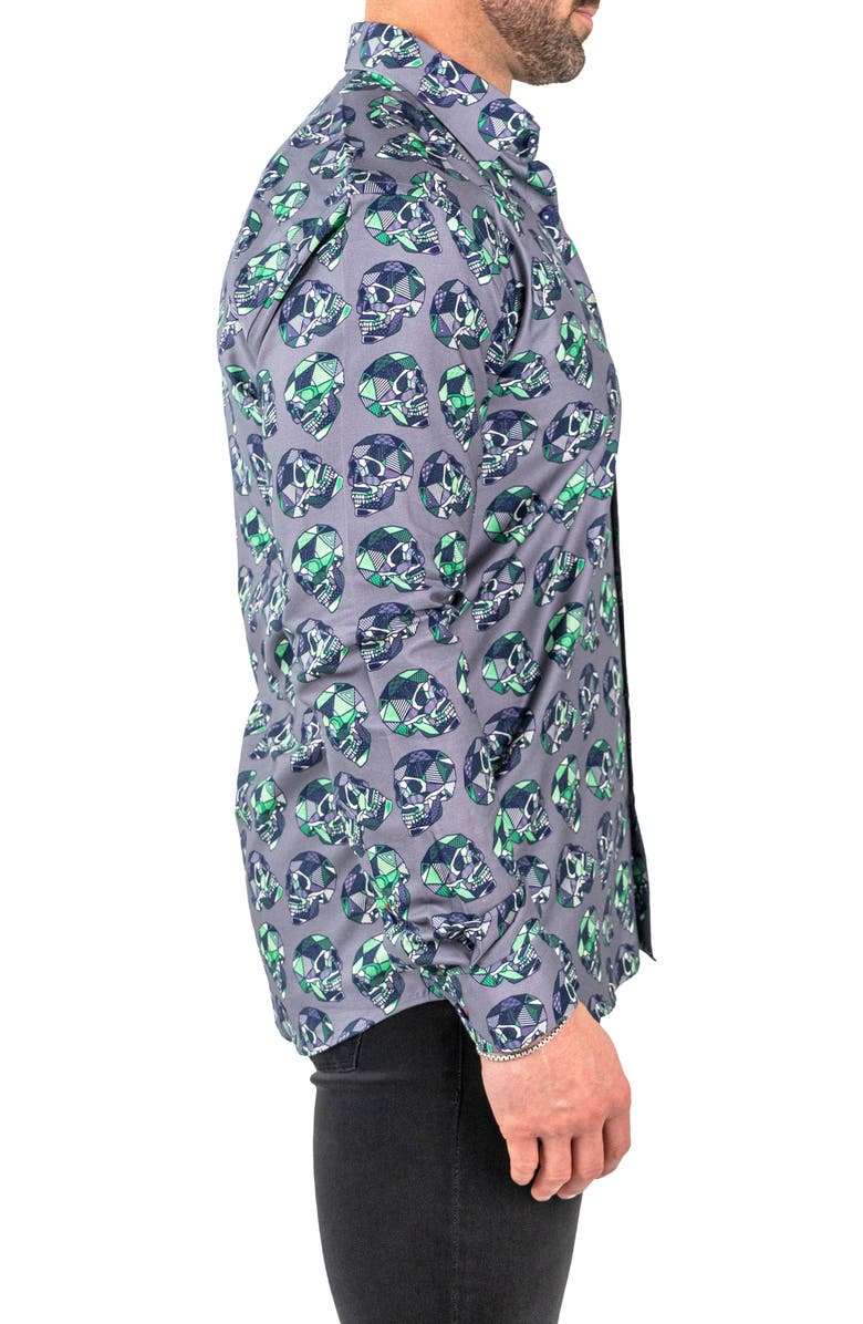 Maceoo Fibonacci Skullpatch Contemporary Fit Button-Up Shirt, Alternate, color, Grey