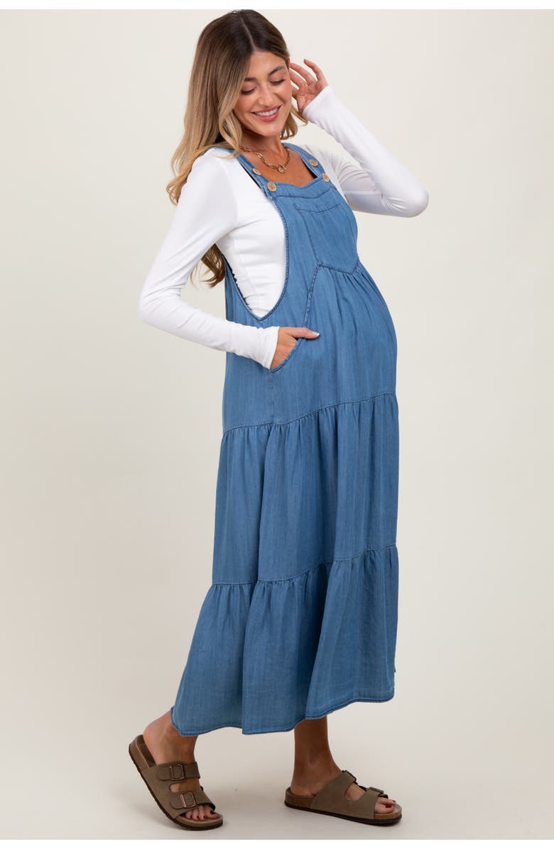 PinkBlush Chambray Overall Tiered Midi Dress, Alternate, color, Blue