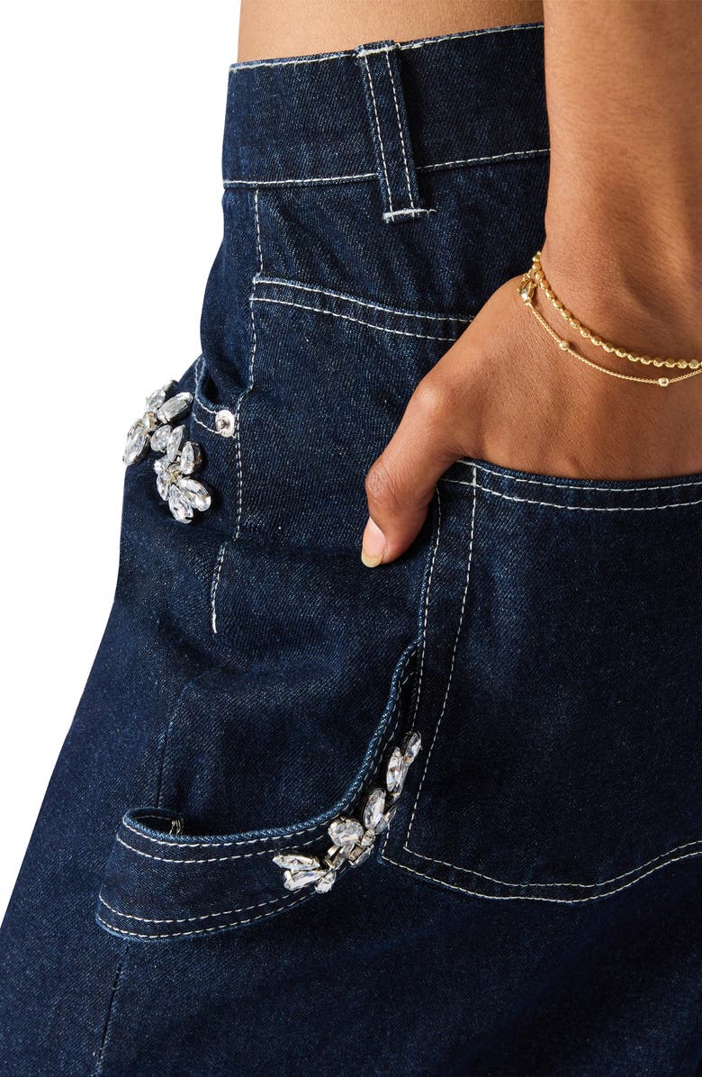 Steve Madden Bobbie Rhinestone Detail Carpenter Jeans, Alternate, color, Bijou Blue