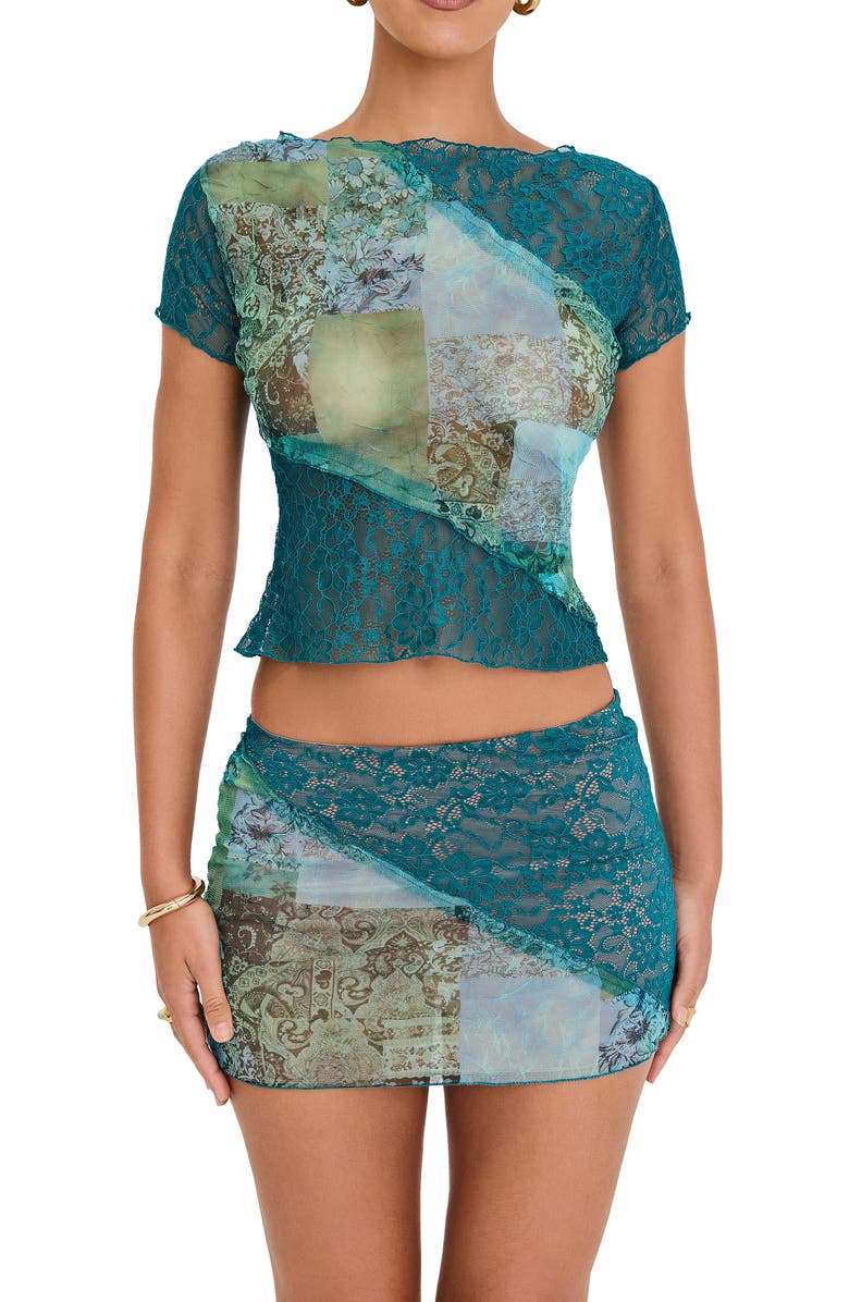 Mistress Rocks Lace & Mesh Miniskirt, Alternate, color, Ocean Teal