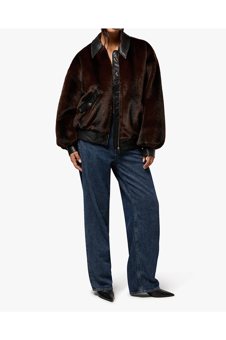Faux Fur Bomber Jacket, Alternate, color, BROWN