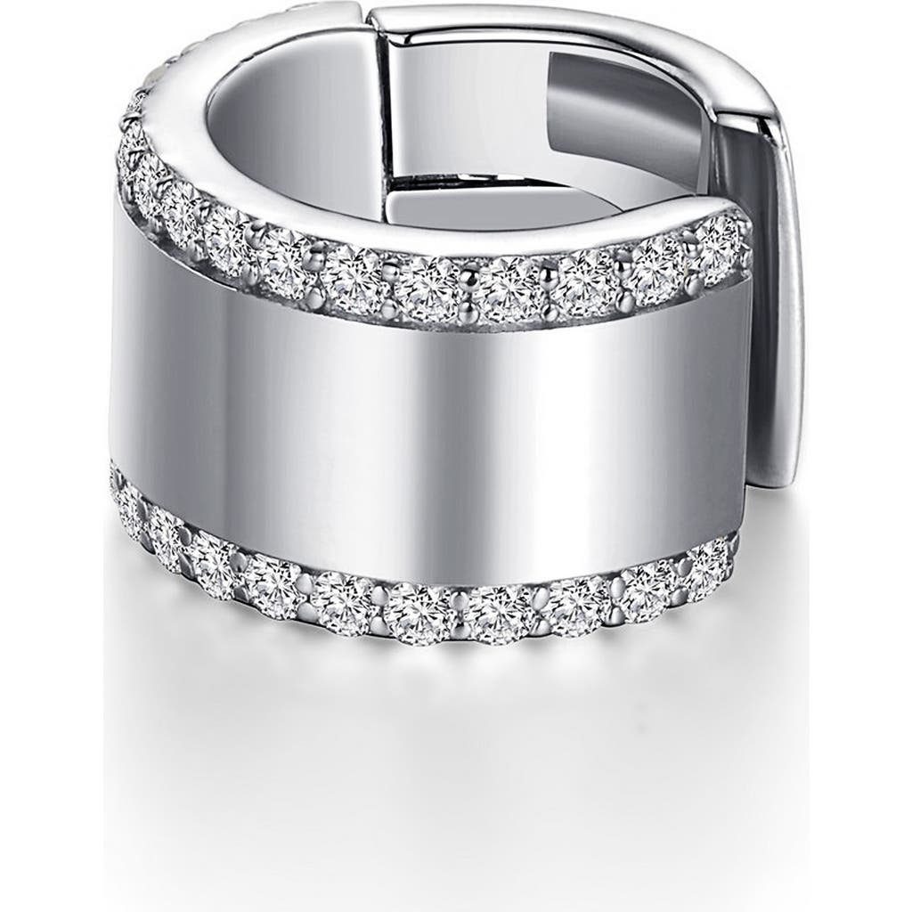 Lafonn Single Polished Pavé Simulated Diamond Ear Cuff In Silver