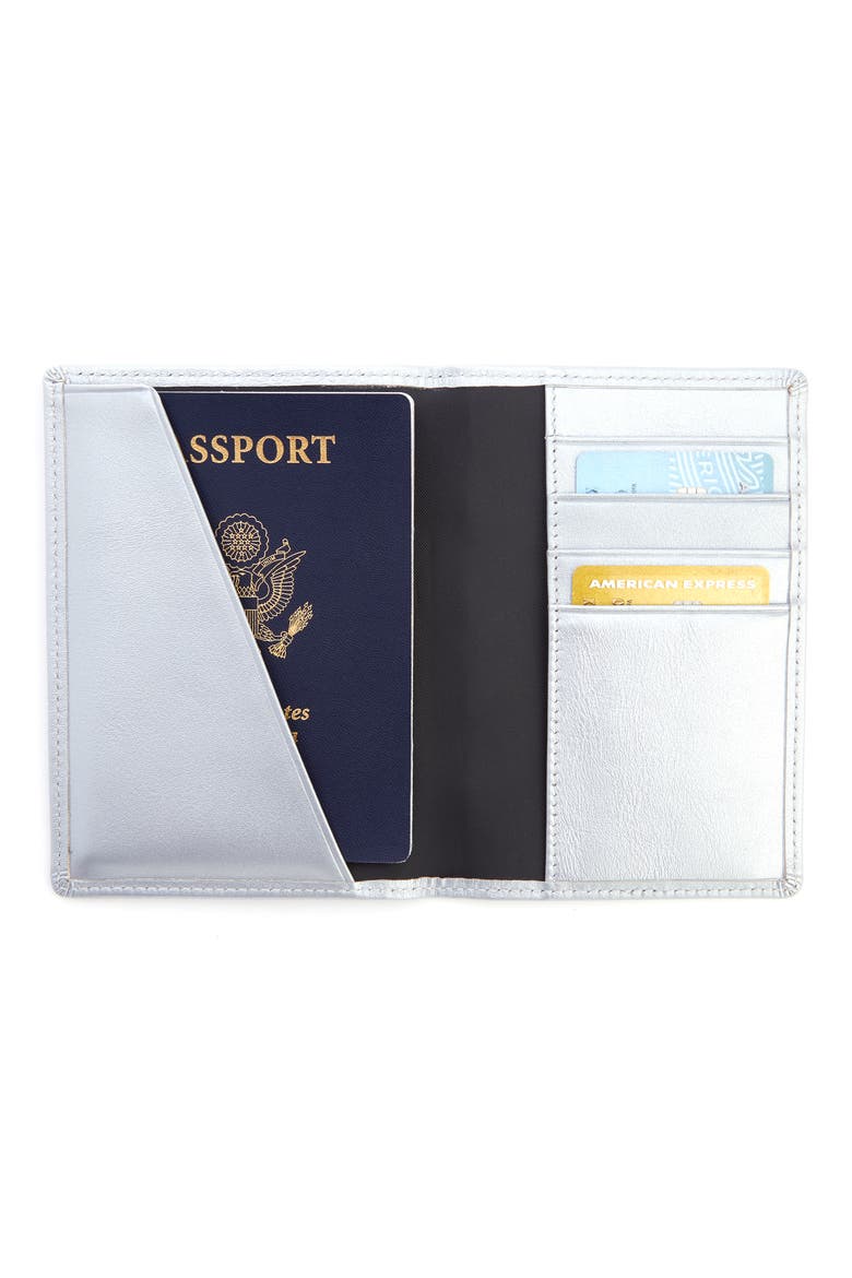 RFID Leather Passport Case, Alternate, color, SILVER