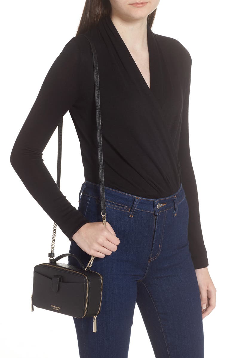 Kate Spade New York hudson pebble leather double zip crossbody, Alternate, color, Black