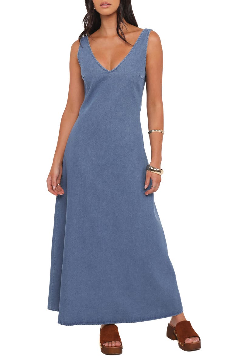 Petal & Pup Odelia Cotton Denim Maxi Dress, Main, color, Indigo