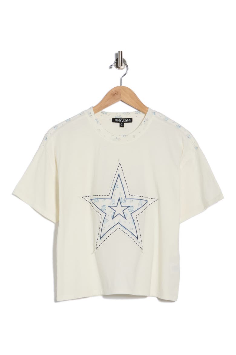 Ditsy Star Applique Tee, Alternate, color, MARSHMALLOW