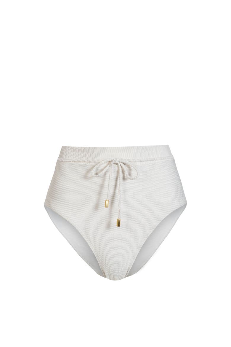 Belted Hi Waist Hi Leg Bikini Bottom, Main, color, Ivory/Gold Metallic