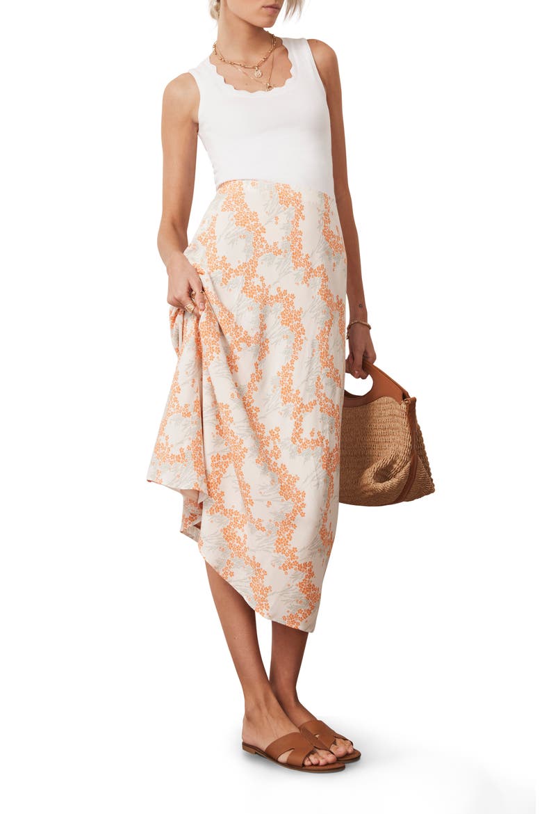 Print Midi Slip Skirt, Alternate, color, Cream