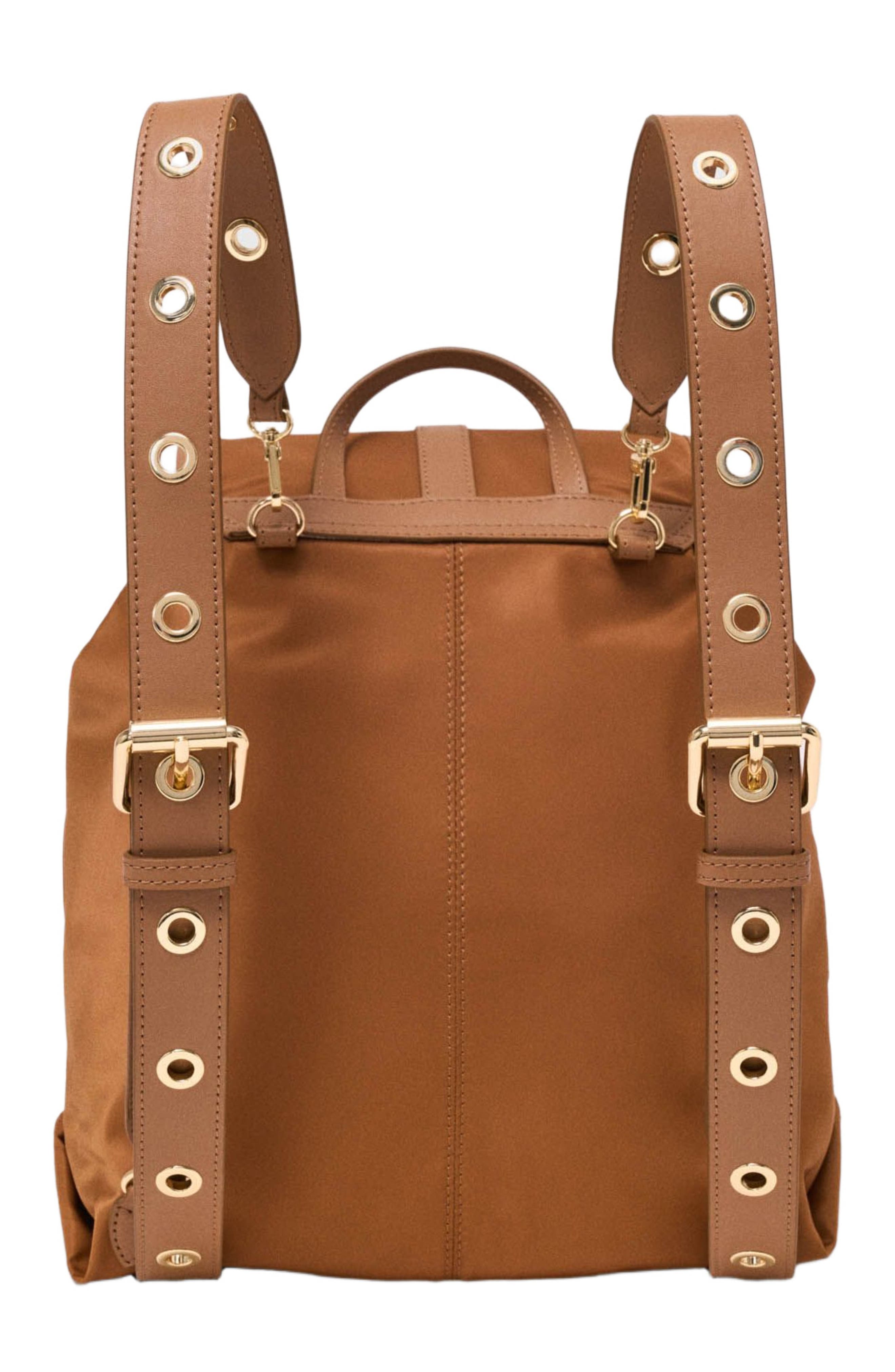 maje Leather and nylon backpack, Alternate, color, Camel