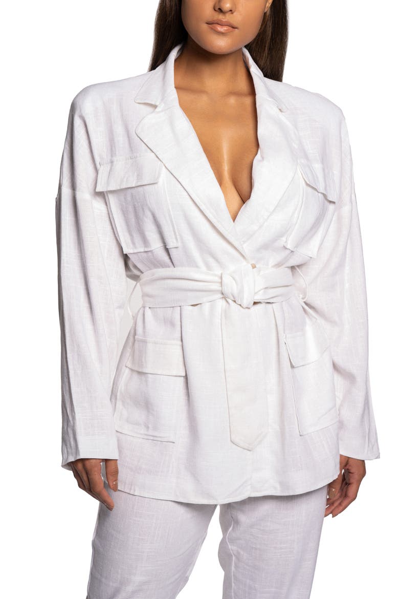 Cape Town Belted Cotton & Linen Jacket, Main, color, IVORY