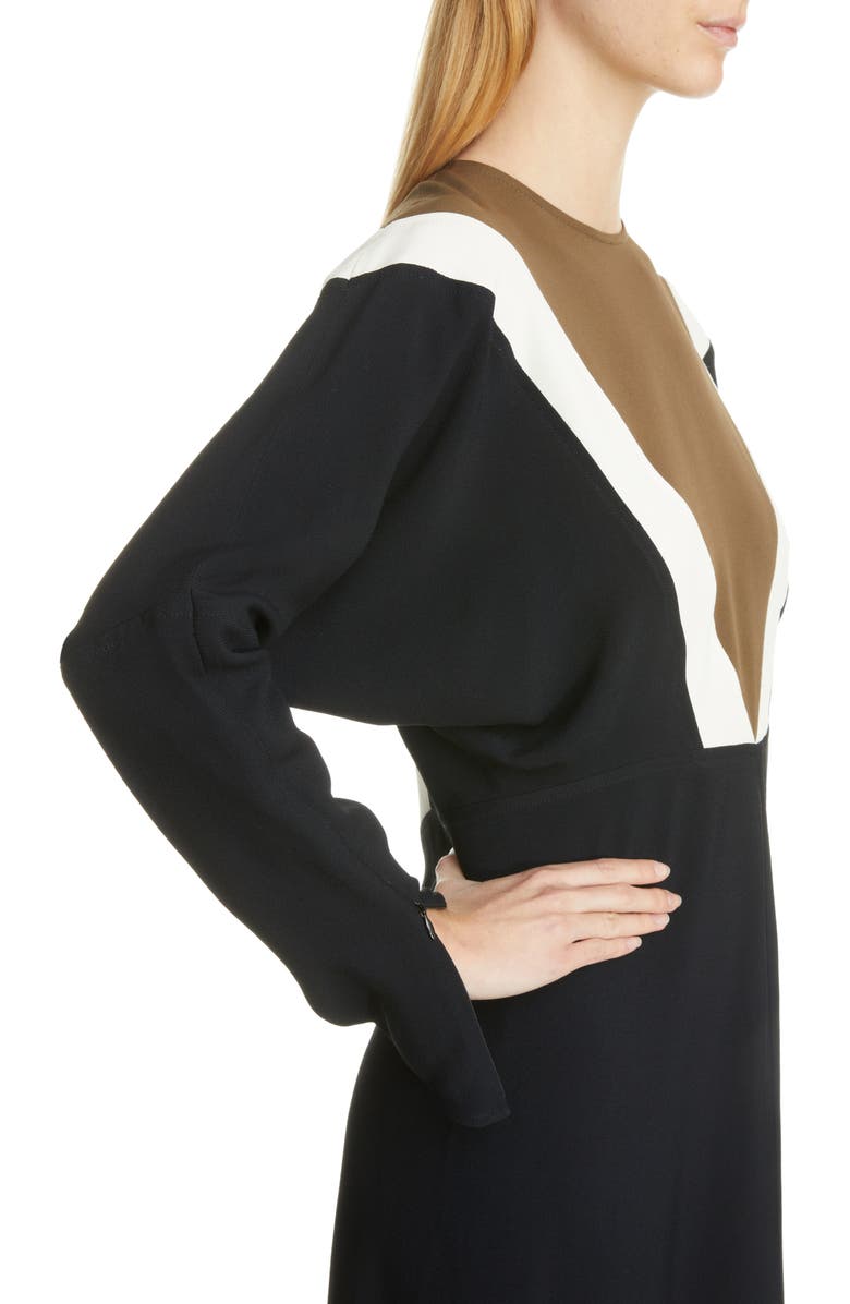 Victoria Beckham Colorblock Long Sleeve Cady Midi Dress, Alternate, color, 