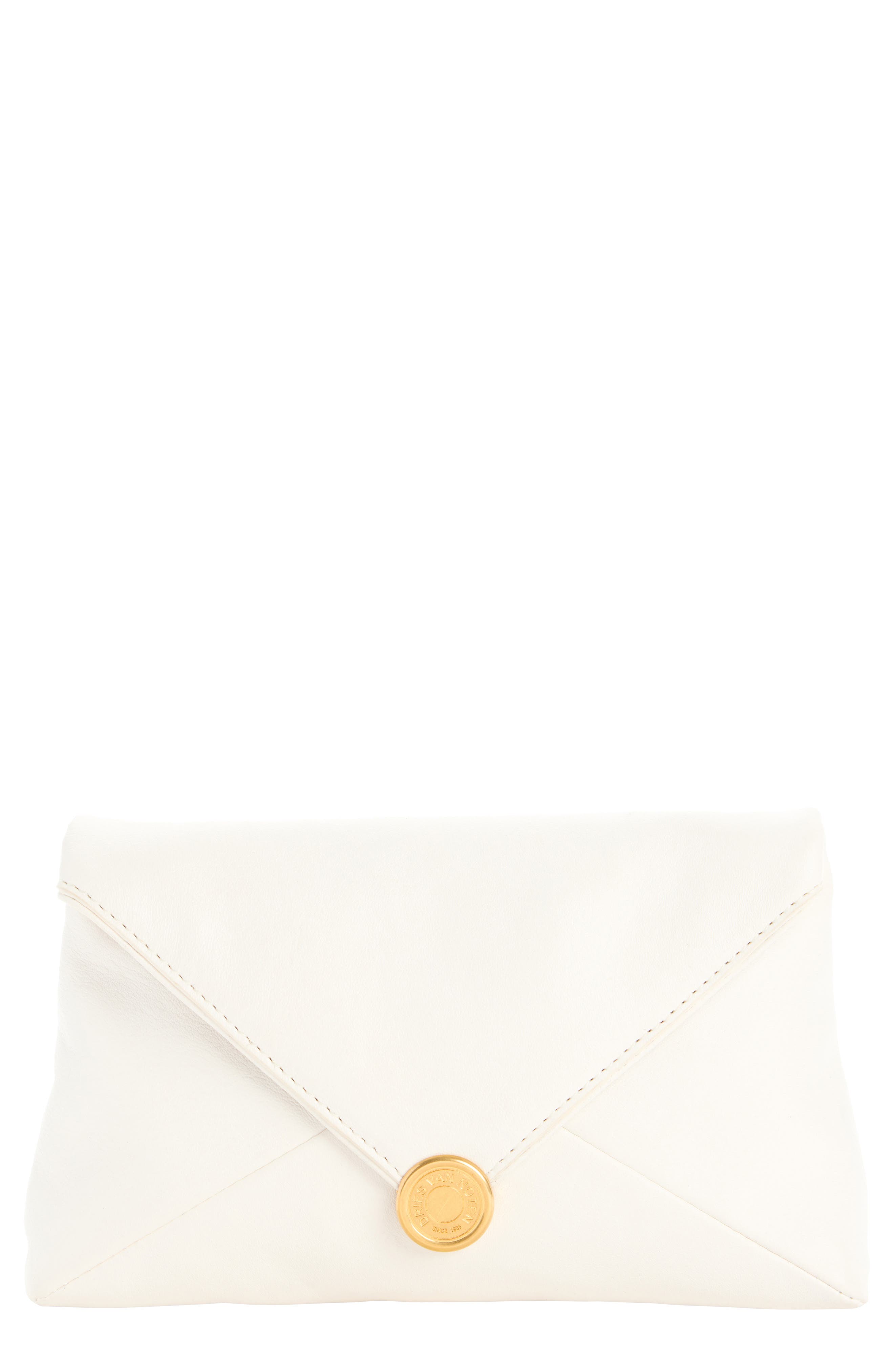 Dries Van Noten Leather Envelope Clutch, Main, color, Pearl 12