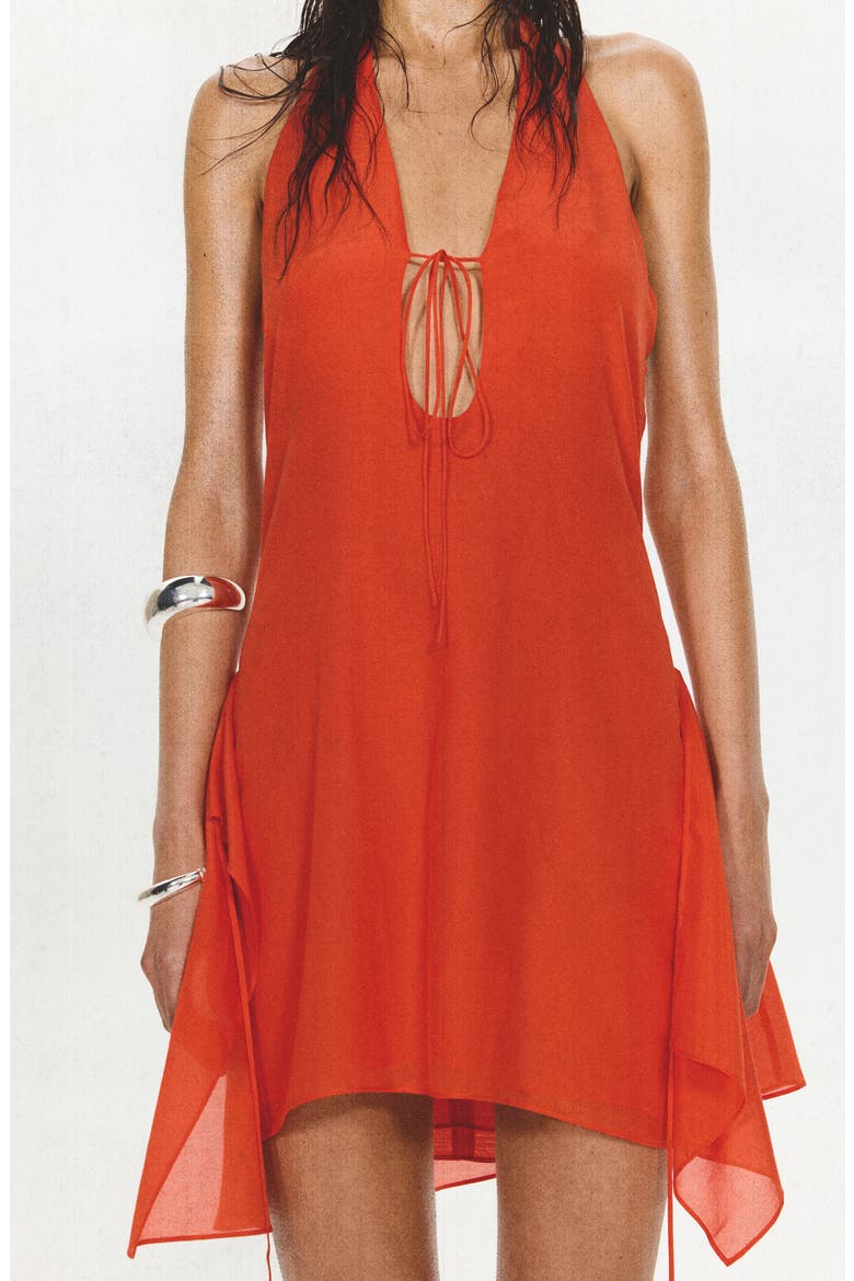 Silk Overlay Halter Minidress, Alternate, color, RED