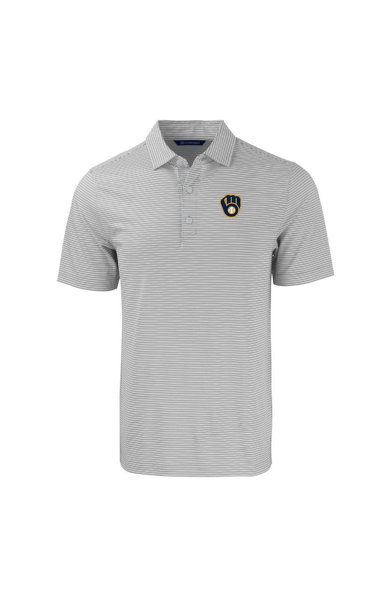 Cutter & Buck Men's Cutter & Buck Gray/White Milwaukee Brewers Forge Eco Double Stripe Stretch Recycled Polo, Alternate, color, 