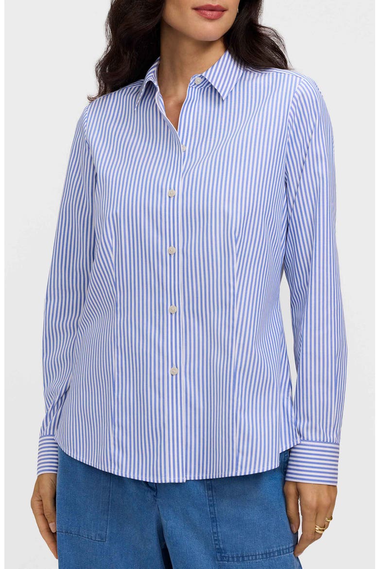 Dianna Stripe Cotton Button-Up Shirt, Main, color, POWDER BLUE/ WHITE