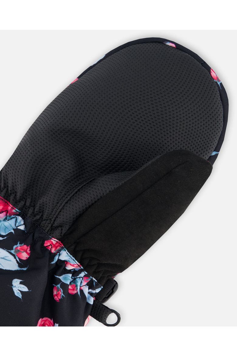 Little Girl's Technical Mittens Black Printed Roses, Alternate, color, Printed Roses