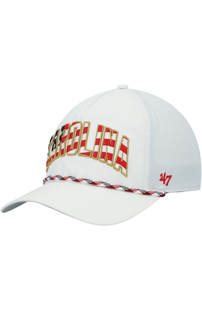 '47 Men's '47 White Carolina Panthers Hitch Stars and Stripes Trucker Adjustable Hat, Main, color, 
