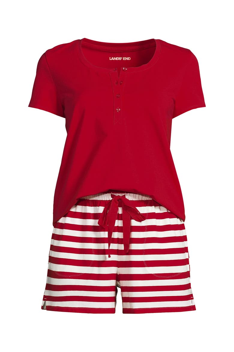 Knit 2 Piece Pajama Set - Short Sleeve Top and Shorts, Alternate, color, Compass Red/Ivory Stripe