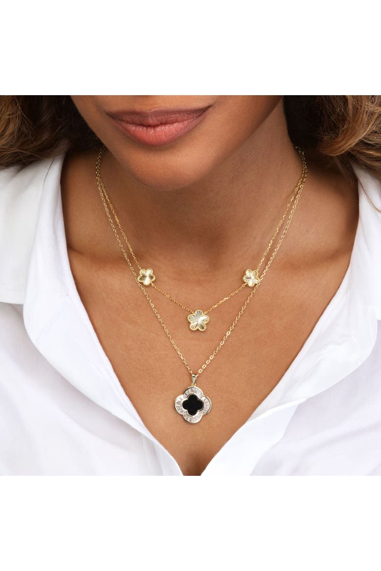 Fluted Flower Trio Necklace, Alternate, color, Gold Plated Sterling Silver