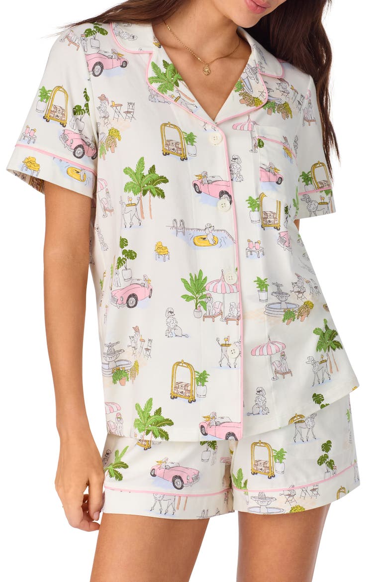 Print Stretch Organic Cotton Jersey Short Pajamas, Alternate, color, POOLSIDE POODLES