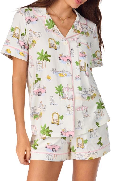 Bedhead Pajamas Print Stretch Organic Cotton Jersey Short Pajamas In Poolside Poodles