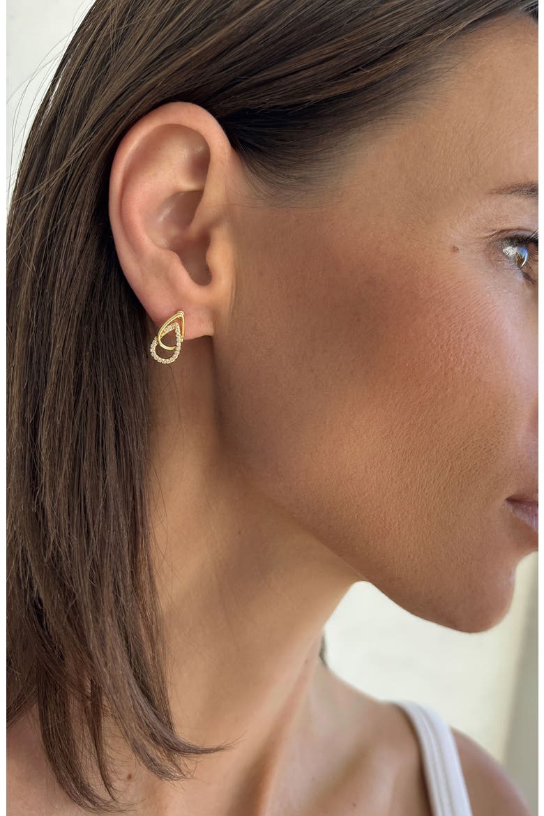 14K Gold Plated Cubic Zirconia Interlocking Teardrop Stud Earrings, Alternate, color, GOLD