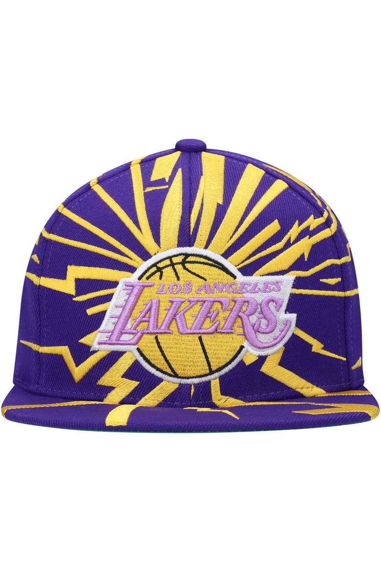 Men's Mitchell & Ness Purple Los Angeles Lakers Hardwood Classics Earthquake Snapback Hat, Alternate, color, Purple